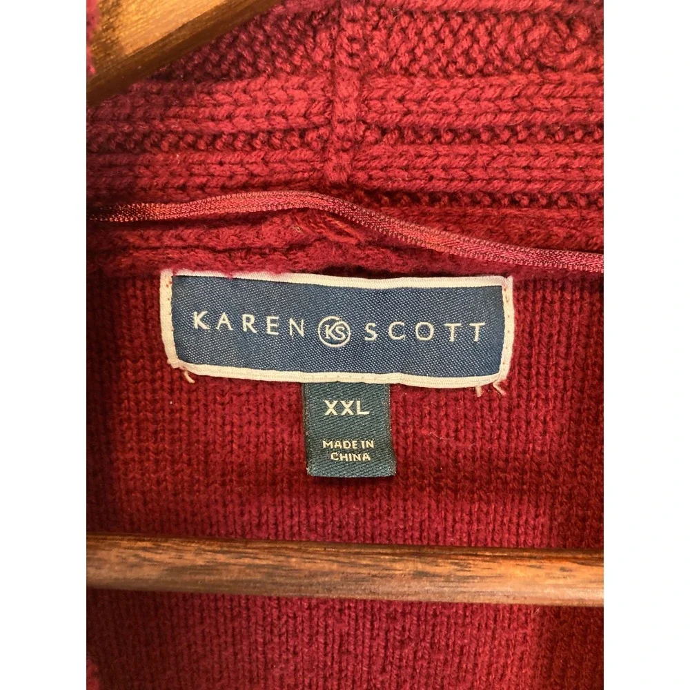 Classic Karen Scott Women XXL Burgundy Cable‎ Knit Shawl Cardigan Sweater